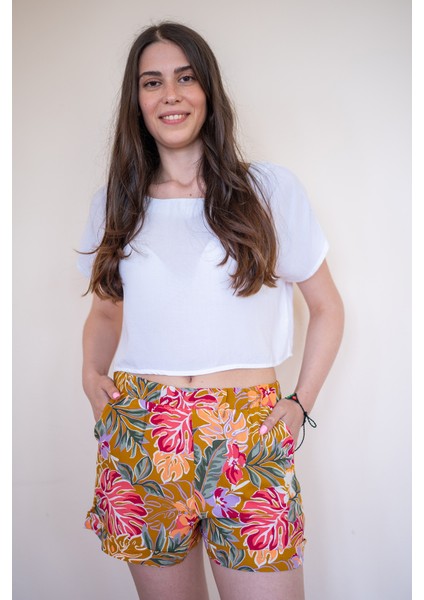 Desenli Bohem Kadın Şort Hardal modelleri
