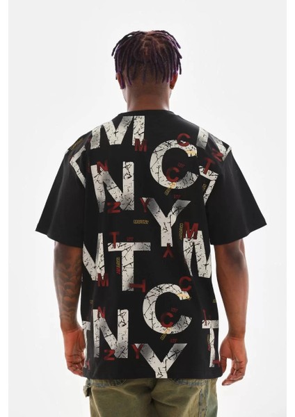 Unisex Baskılı Oversize T-Shirt - Siyah fiyatları