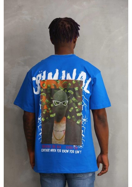 Unisex Baskılı Oversize T-Shirt - Mavi fiyatları