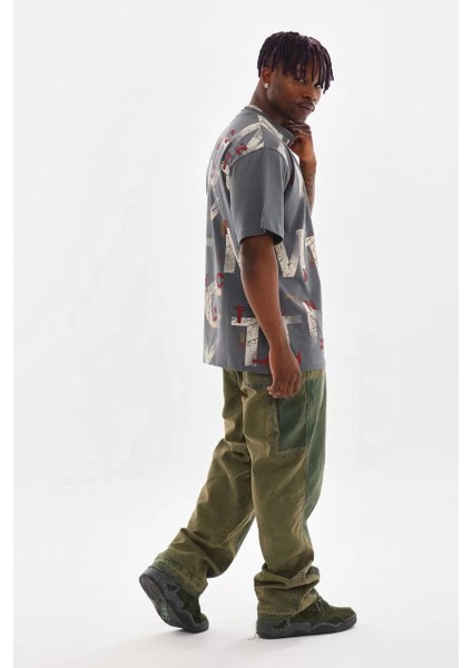 Unisex Baskılı Oversize T-Shirt - Füme modelleri