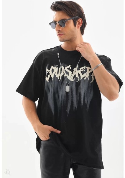Unisex Oversize Kolye Dahil T-Shirt - Siyah fırsatları