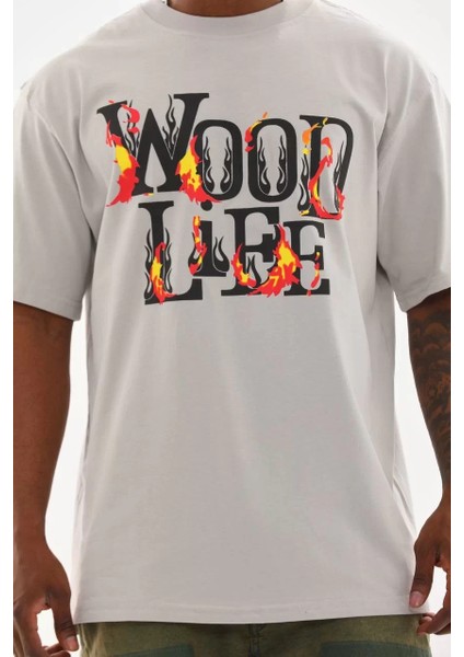 Unisex Baskılı Oversize T-Shirt - Gri modelleri