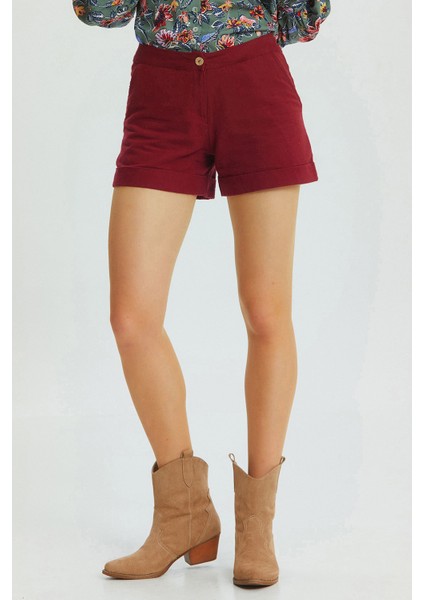 Bohem Tarz Kışlık Pamuklu Şort Bordo fiyatları