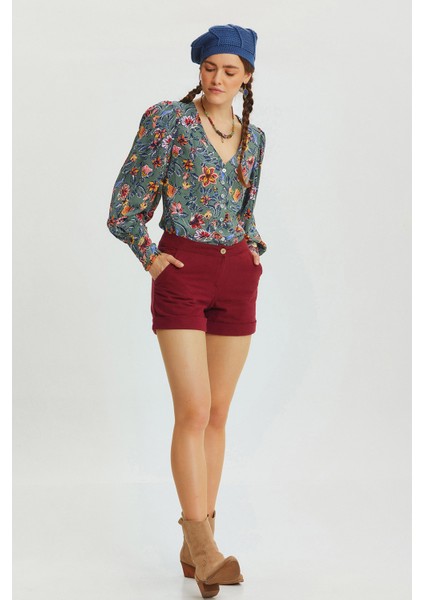 Bohem Tarz Kışlık Pamuklu Şort Bordo modelleri