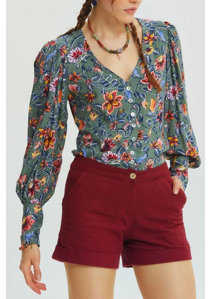 Bohem Tarz Kışlık Pamuklu Şort Bordo indirimleri