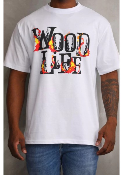 Unisex Baskılı Oversize T-Shirt - Beyaz