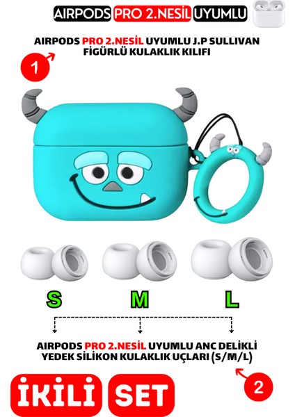 Pro 2.Nesil Uyumlu J.P Sullivan Kulaklık Kılıfı ve Anc Delikli Yedek Silikon Kulaklık Uçları (S,M,L)