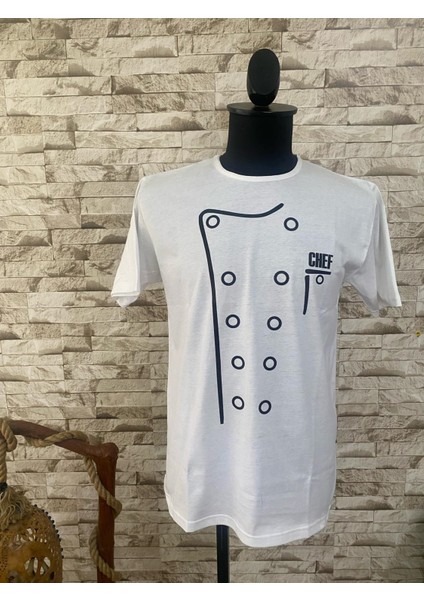 Optik Beyaz Aşçı Baskı Logolu Penye Tişört ( Tiş-S 10013)