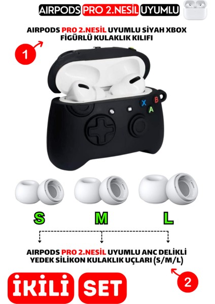 Pro 2.Nesil Uyumlu Siyah Xbox Konsol Kılıf ve Anc Delikli Yedek Silikon Kulaklık Uçları (S,M,L)