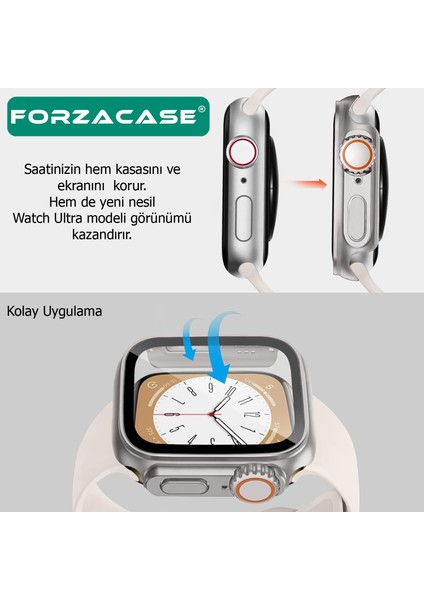 Apple Watch 9 45MM ile Uyumlu Full Ekran Kasa Koruyucu ve Watch Ultra Çevirici Kılıf FC399