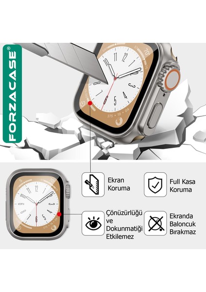 Apple Watch 9 45MM ile Uyumlu Full Ekran Kasa Koruyucu ve Watch Ultra Çevirici Kılıf FC399