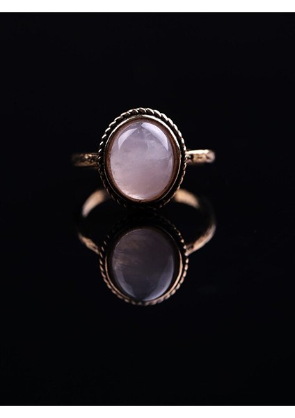 Doğal Taş Pembe Kuvars Doğal Taşlı Ayarlanabilir Yüzük Orta Boy fiyatları