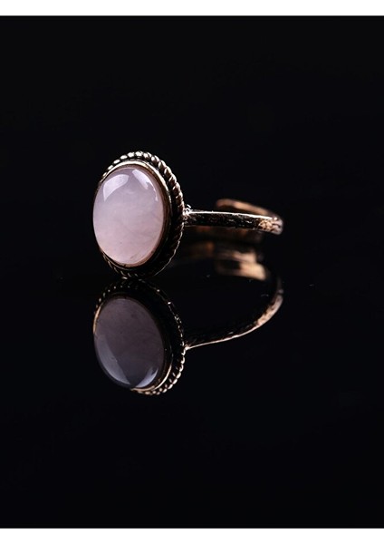 Doğal Taş Pembe Kuvars Doğal Taşlı Ayarlanabilir Yüzük Orta Boy modelleri