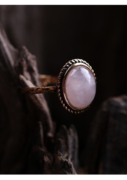 Doğal Taş Pembe Kuvars Doğal Taşlı Ayarlanabilir Yüzük Orta Boy indirimleri