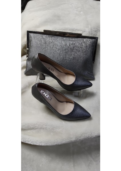Çiğdem Gri Parlak Kadeh Ökçe Stiletto (Enz) - Gri - 38 - ST02657-13500