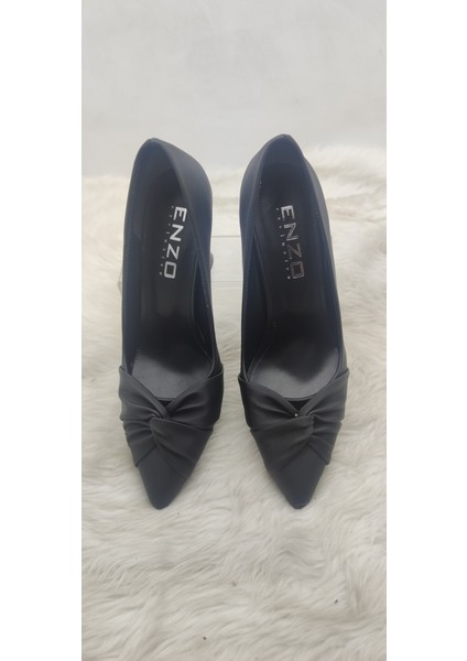 Çiğdem Siyah Kadeh Ökçe Saten Stiletto (Enz S3) - Siyah - 39 - ST02587-13103