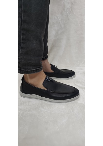 Lacivert Gerçek Deri Casual Babet Erkek AYAKKABI(5606) - Lacivert - 44 - ST01795-LACİVERT-44