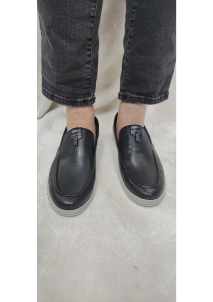 Lacivert Gerçek Deri Casual Babet Erkek AYAKKABI(5606) - Lacivert - 44 - ST01795-LACİVERT-44