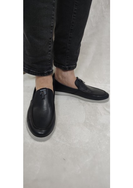 Lacivert Gerçek Deri Casual Babet Erkek AYAKKABI(5606) - Lacivert - 44 - ST01795-LACİVERT-44
