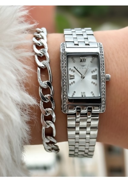 Marka Yeni Sezon Gümüş Renk, Çelik Hasır Kordon, Kutusunda Kadın Kol Saati+Bileklik