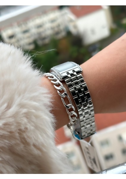 Marka Yeni Sezon Gümüş Renk, Çelik Hasır Kordon, Kutusunda Kadın Kol Saati+Bileklik