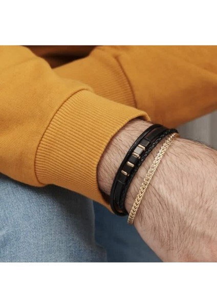 Erkek Çelik Çoklu Deri Bileklik