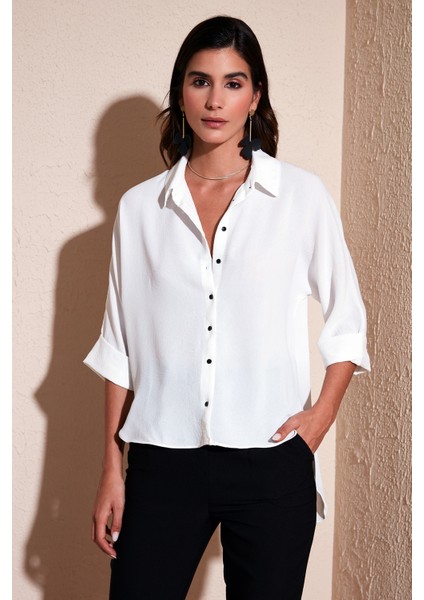 Relaxed Fit Truvakar Kollu Arkası Uzun Gömlek Bayan Gömlek 67033392S4