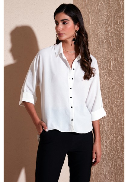 Relaxed Fit Truvakar Kollu Arkası Uzun Gömlek Bayan Gömlek 67033392S4 fiyatları