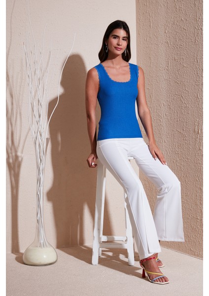 Slim Fit Kalın Askılı Dantelli Kare Yaka Bürümcük Atlet Kadın Atlet 5864979