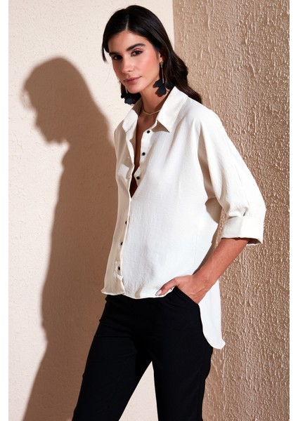 Relaxed Fit Truvakar Kollu Arkası Uzun Gömlek Bayan Gömlek 67033392S4 fiyatları