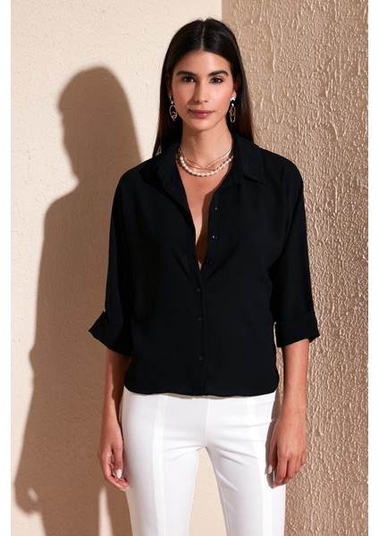 Relaxed Fit Truvakar Kollu Arkası Uzun Gömlek Bayan Gömlek 67033392S4