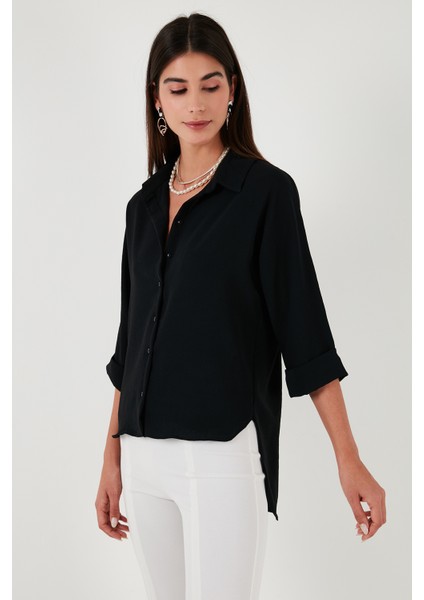 Relaxed Fit Truvakar Kollu Arkası Uzun Gömlek Bayan Gömlek 67033392S4