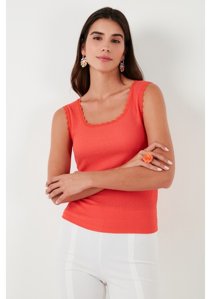 Slim Fit Kalın Askılı Dantelli Kare Yaka Bürümcük Atlet Kadın Atlet 5864979