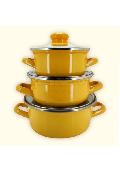 12/14/16 cm Mini Emaye Tencere Seti - Sarı
