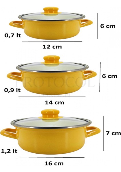 12/14/16 cm Mini Emaye Tencere Seti - Sarı