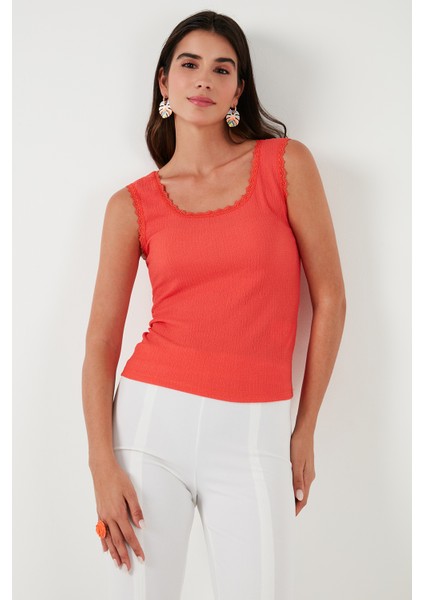 Slim Fit Kalın Askılı Dantelli Kare Yaka Bürümcük Atlet Kadın Atlet 5864979