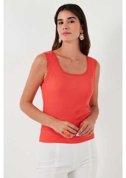 Slim Fit Kalın Askılı Dantelli Kare Yaka Bürümcük Atlet Kadın Atlet 5864979