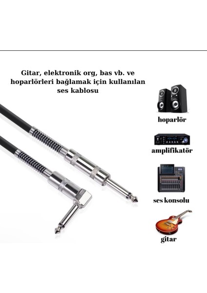 Gitar Jack Kablosu 10FT - 3metre - Düz/L Elektro Akustik Bas Bağlama Keman Amfi & Mixer Uyumlu Jak Kablo