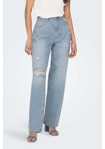 Kadın Düz Kalıp Jean Yırtık Kot Pantolon - 15282727