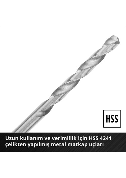 S-CASE 10 Parça Metal Matkap Ucu Seti (HSS 4241 Çelikten Yapılmış, E 6.3 Sap, 135° Bölünmüş Nokta Uç, Rulo Halinde Haddelenmiş N Tipi Spiral, Saklama Kutusu Dahil)