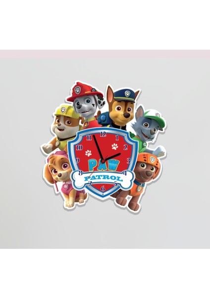 Klasik Ahşap Paw Patrol Temalı Çocuk Odası Sessiz Duvar Saati 35 x 35 Mavi