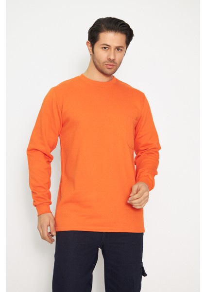 Orange Safety Sweat T-Shırt Bisiklet Yaka Kışlık Uzun Kol