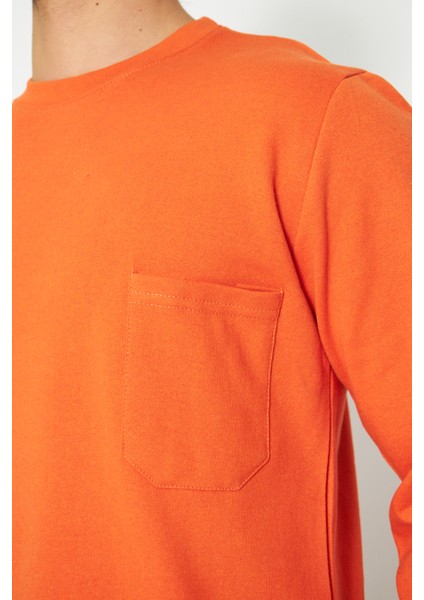 Orange Safety Sweat T-Shırt Bisiklet Yaka Kışlık Uzun Kol