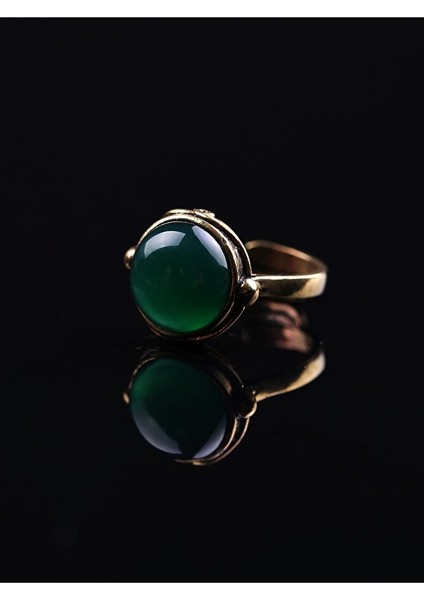 Doğal Taş Yeşil Akik Doğal Taşlı Ayarlanabilir Yuvarlak Taşlı Yüzük modelleri