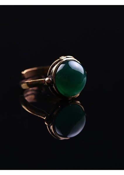 Doğal Taş Yeşil Akik Doğal Taşlı Ayarlanabilir Yuvarlak Taşlı Yüzük fırsatları