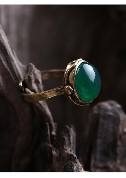 Doğal Taş Yeşil Akik Doğal Taşlı Ayarlanabilir Yuvarlak Taşlı Yüzük indirimleri