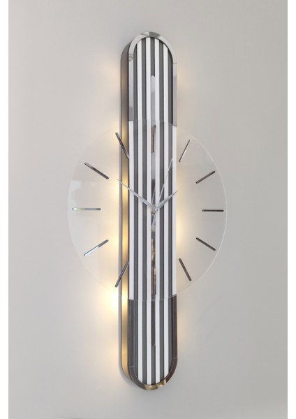 Modern Stylish DESIGN-AYNALI-65CM-PILLI Led-Sessiz Mekanizma-Asse Ahşap Gri 65 x 15 Dikdörtgen