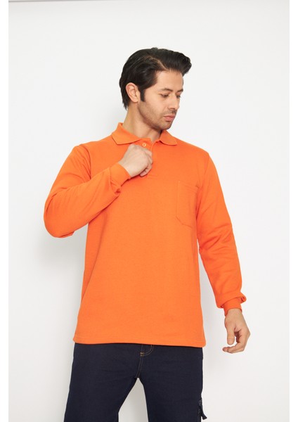 Orange Safety Sweat T-Shırt Polo Yaka Kışlık Uzun Kol