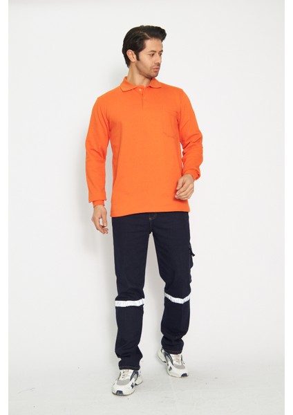 Orange Safety Sweat T-Shırt Polo Yaka Kışlık Uzun Kol