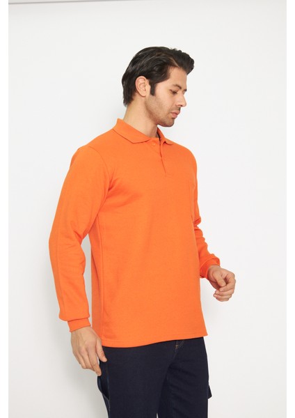 Orange Safety Sweat T-Shırt Polo Yaka Kışlık Uzun Kol